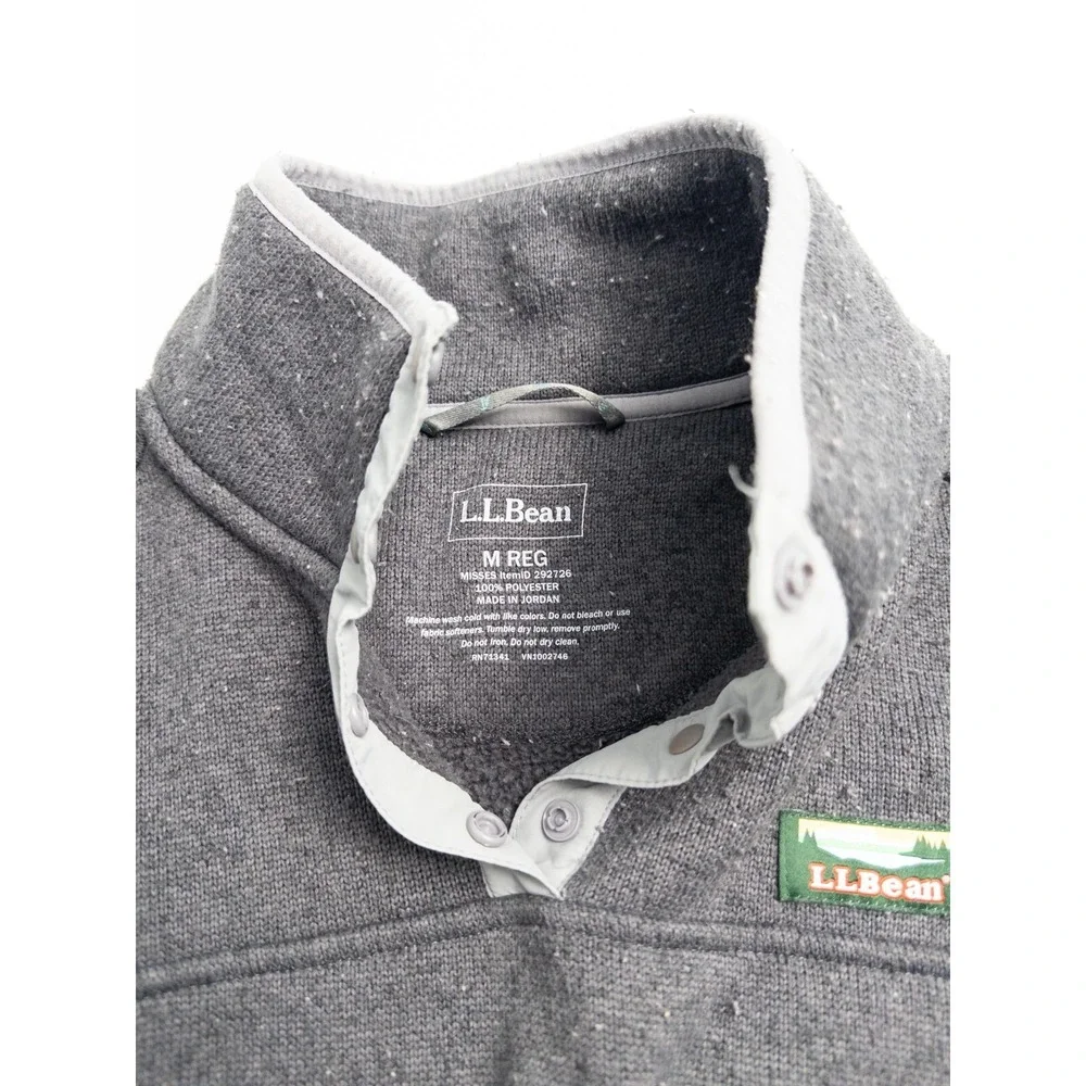 LL Bean Fleece Sweater Mens M Gray Snap Mock Neck Pockets 1/4‎ Pullover Outdoor